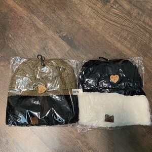 *2PC HEIMISH USA Beanie Fall Winter Sherpa Fleece Cap Cozy Cuff Solid Knit